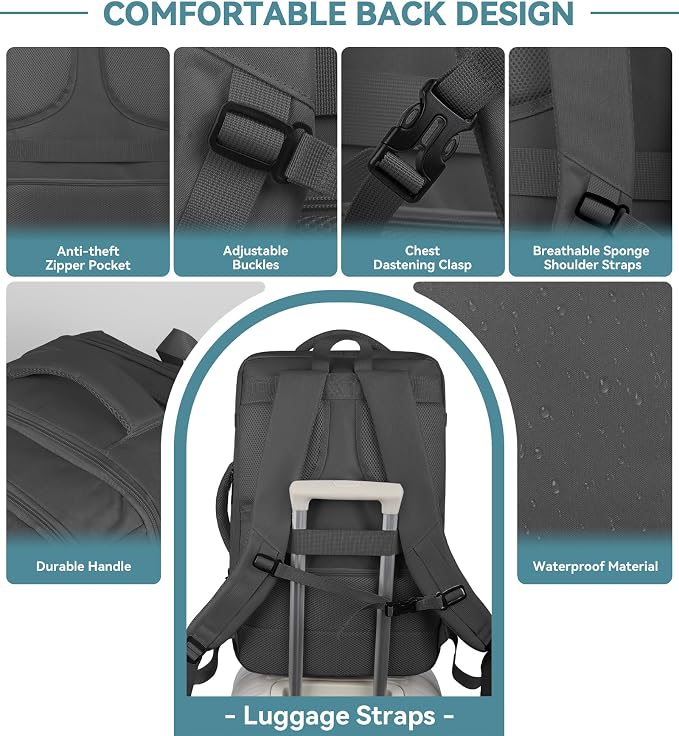 AREYTECO Travel Backpack, 50L Expandable Extra Large Laptop Backpack, Carry On - Image 4