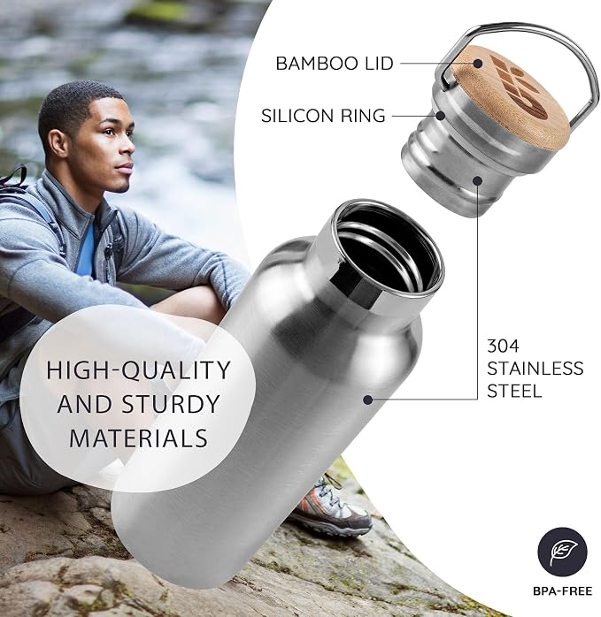 Bambaw Stainless Steel Insulated Water Bottle 32 oz, Stainless Steel Water - Image 2