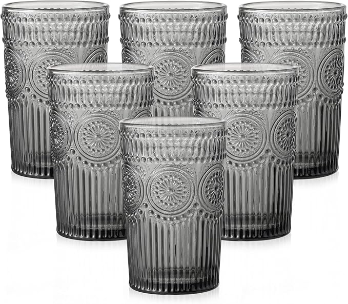 ZMOWIPDL Vintage Glassware Drinking Glasses Set of 6, 13 oz Grey Textured by ZMOWIPDL