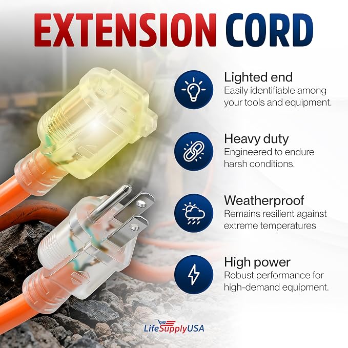 50ft Outdoor/Indoor Extension Cord 16/3 Gauge Heavy Duty 3 Prong SJTW, - Image 2