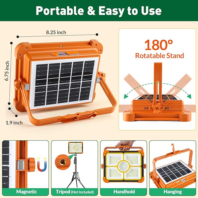 Solar Rechargeable Work Light, 474 LED 12000LM Portable Flood Lights, 12000mAh - Image 6