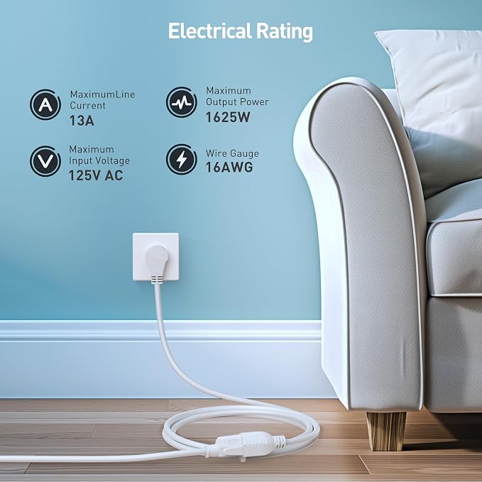 Cable Matters 2-Pack 16 AWG 360° Rotating Flat Plug Extension Cord - 3ft - Image 5