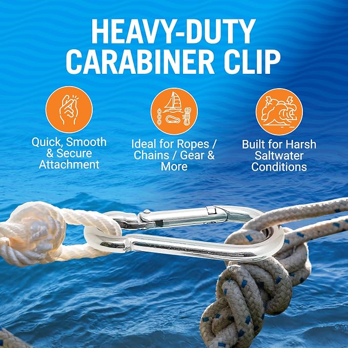 Stainless Steel Carabiner Clip, 4 Pack, 316 Marine Grade, Heavy Duty Spring - Image 2