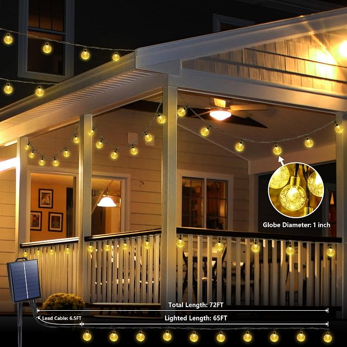 Joomer Solar String Lights Outdoor, 65FT 100LED Globe String Lights 8 Lighting - Image 3