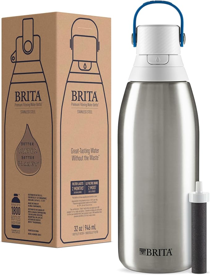 Brita Stainless Steel Premium Filtering Water Bottle, Replaces 300 Plastic - Image 8