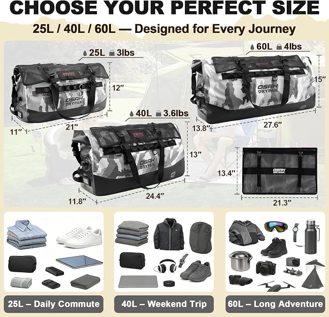 OSAH DRYPAK Waterproof Duffel Bag 25L/40L/60L – Heavy-Duty Motorcycle Tail Bag - Image 2