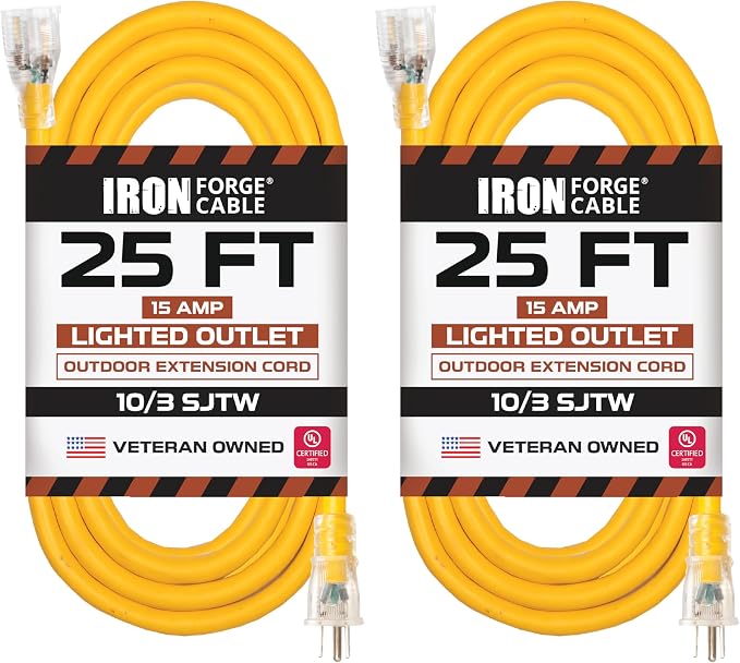 Iron Forge Cable Outdoor Extension Cord 25 Ft, 2 Pack by IronForgeCable
