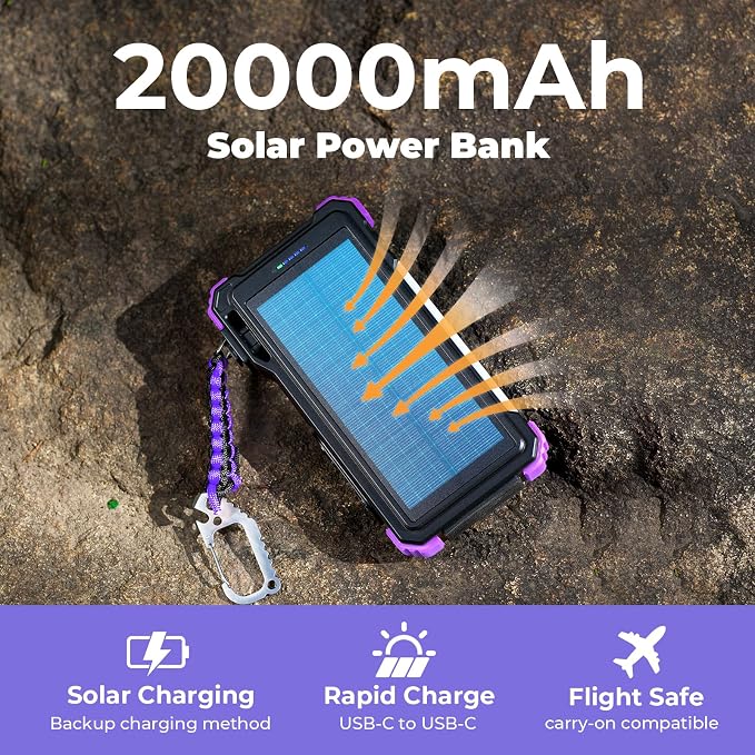 BLAVOR Solar Power Bank 20000mAh Built-in Cables, Wireless Charger - Image 3