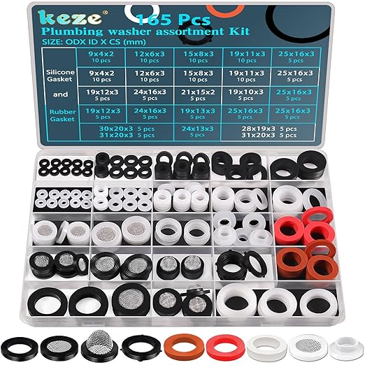 KEZE 24 Sizes Plumbing Washers Assorted Kit 165 PCS Garden Hose Washer Rubber by KEZE