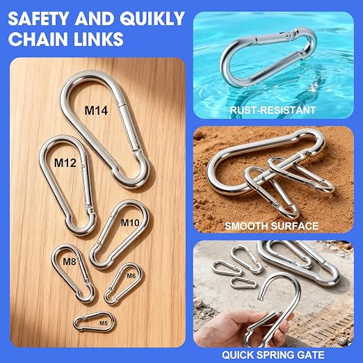 200Pack M5 Spring Snap Hooks Carabiner, 3/16" Heavy Duty Carabiner Clips Chain - Image 4