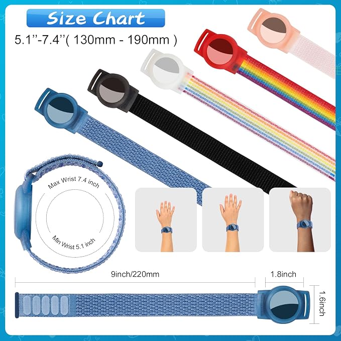 Waterproof Bracelet for Airtag Kids 2 Pack, Soft Nylon Hidden Air Tag Wristband - Image 7