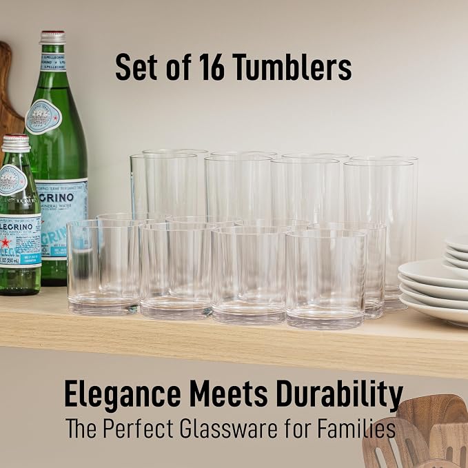Zulay Kitchen Plastic Drinking Glasses – Mixed 16oz & 12oz Acrylic Shatterproof - Image 2