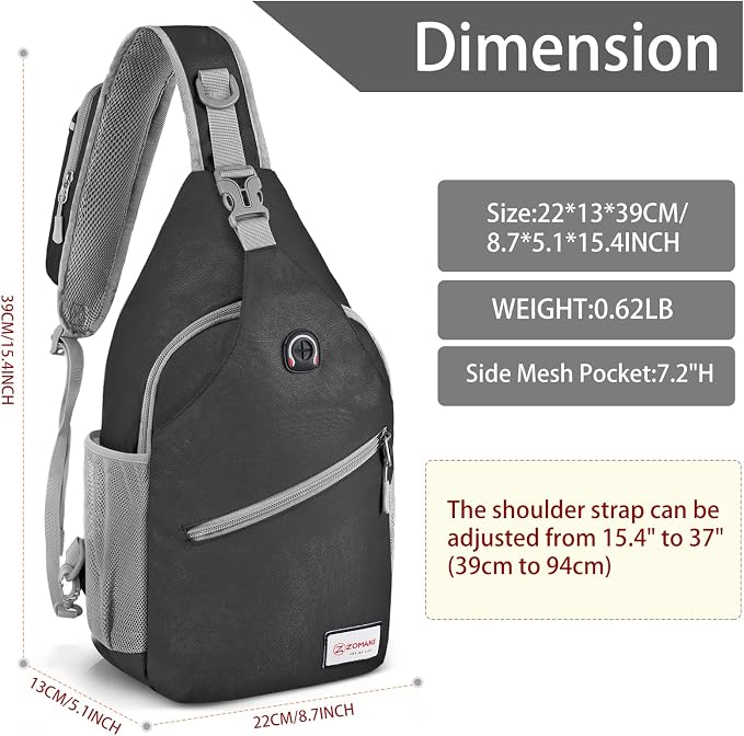 ZOMAKE Sling Bag, Small Crossbody Sling Backpack, Water Resistant Shoulder - Image 2