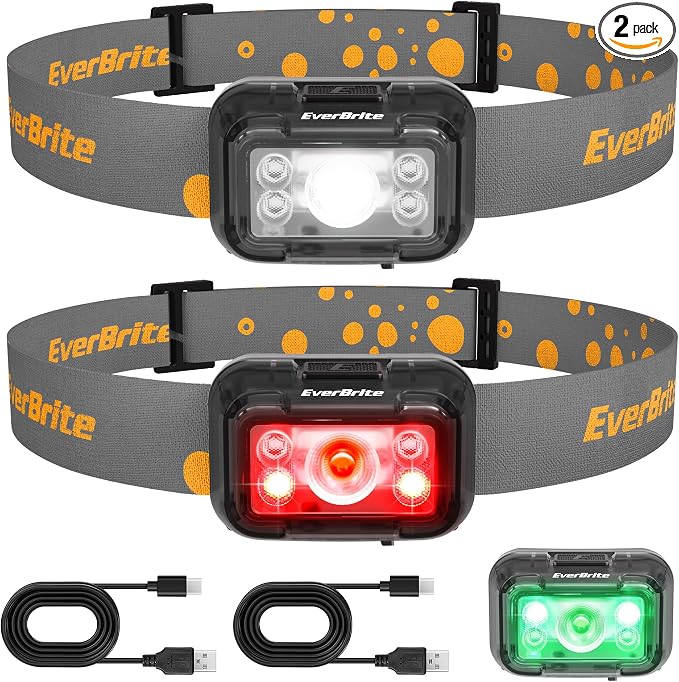 EverBrite Rechargeable Headlamp, 2 Pack Kids & Adult Headlamp by EverBrite