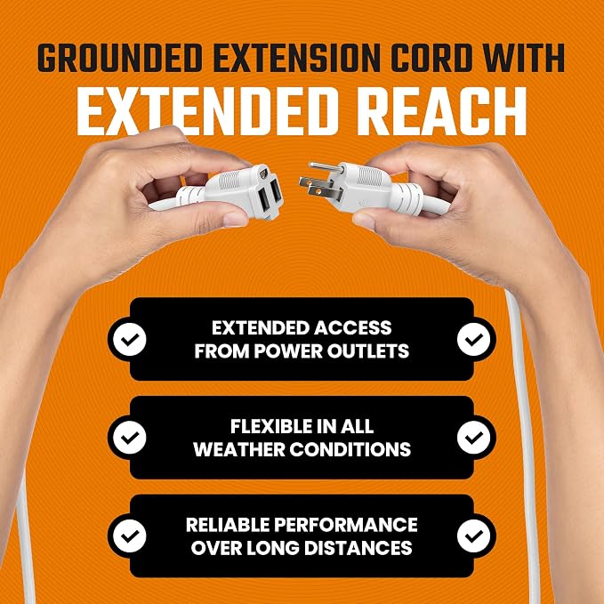 Heavy Duty Extension Cord/Wire Power Cable, Indoor/Outdoor, Single Outlet - Image 7