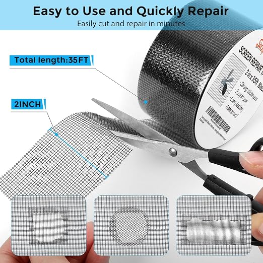 Secopad Black Window Screen Repair Tape, 2IN X 35FT Screen Repair Kit - Image 2