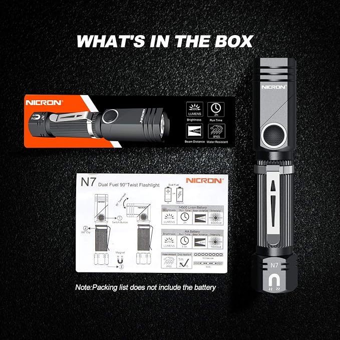 NICRON Flashlight, N7 600 Lumens Tactical Flashlight, 90 Degree Ip65 Waterproof - Image 8