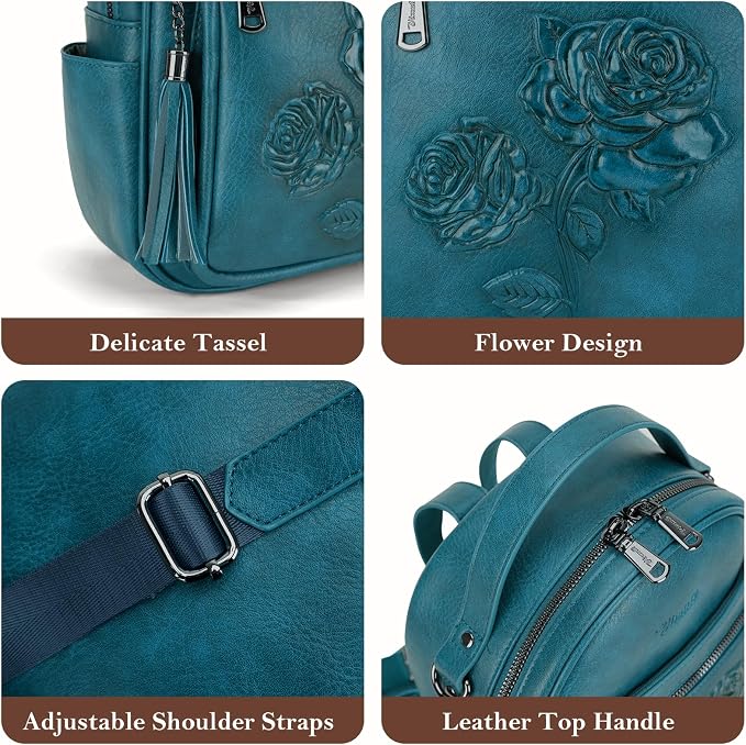 Mini Backpack Purse for Women, Embossed Vegan Leather Small Backpack Fashion - Image 6