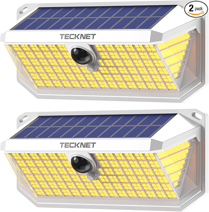 TECKNET 416 LED Solar Powered Outdoor Lights, 270° Angle & 3 Lighting Modes by Tecknet