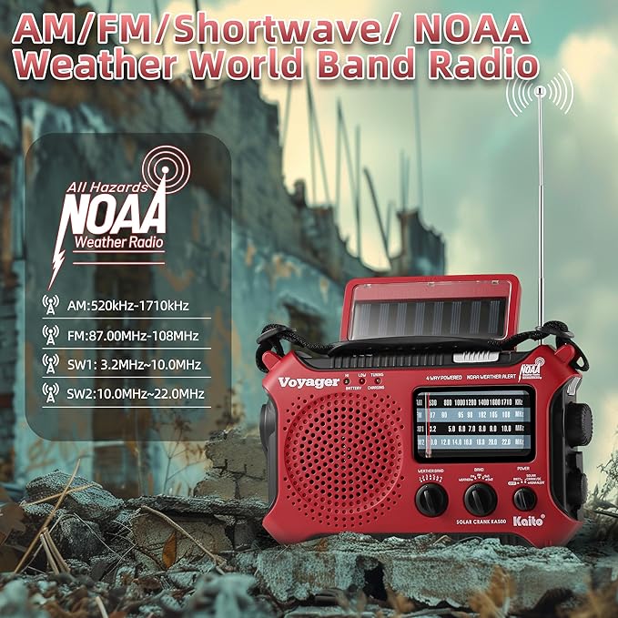 Kaito KA500RED 5-Way Powered Emergency AM/FM/SW Weather Alert Radio - Image 5