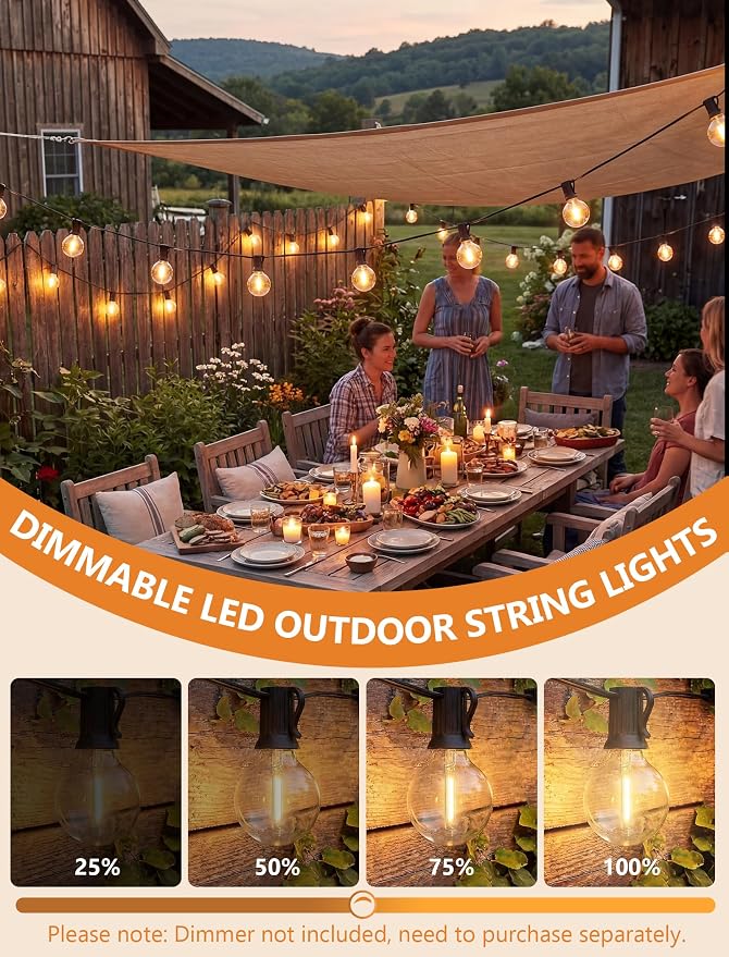 GOOTHY G40 LED Outdoor String Lights, 50Ft Patio String Lights Waterproof - Image 5