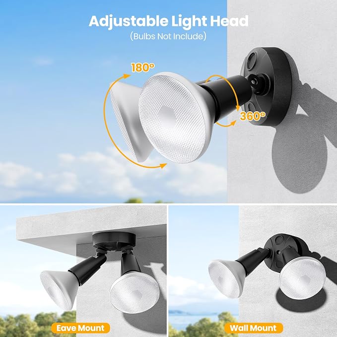 Onforu 2-Pack Adjustable Twin PAR Holder, Outdoor Flood Light Fixture Max 300W - Image 4