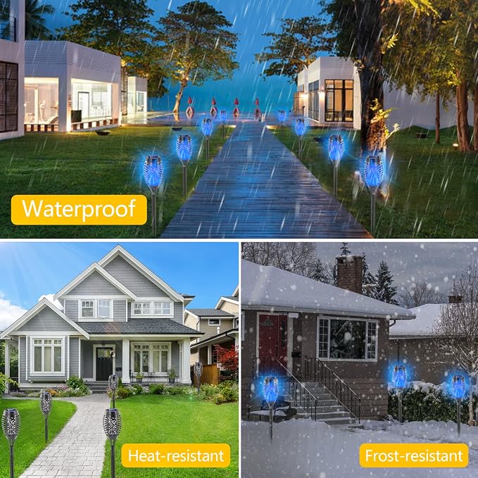 EOYIZW Solar Lights Outdoor, 12 Pack Blue Solar Torch Light - Image 5