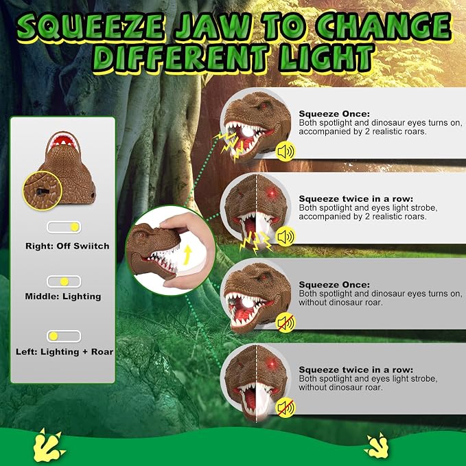 Nitigo Dinosaur Headlamp for Kids Flashlight Led Headlights Roar & Silent Mode - Image 4