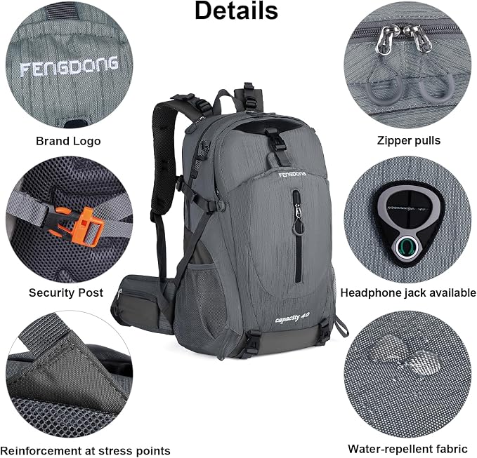 FENGDONG 40L Waterproof Lightweight Hiking, Travel Backpack - Image 5