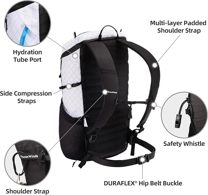 Thous Winds Ultralight Backpack, 20+5L Waterproof Hiking Daypack, EPX200 Fabric - Image 6