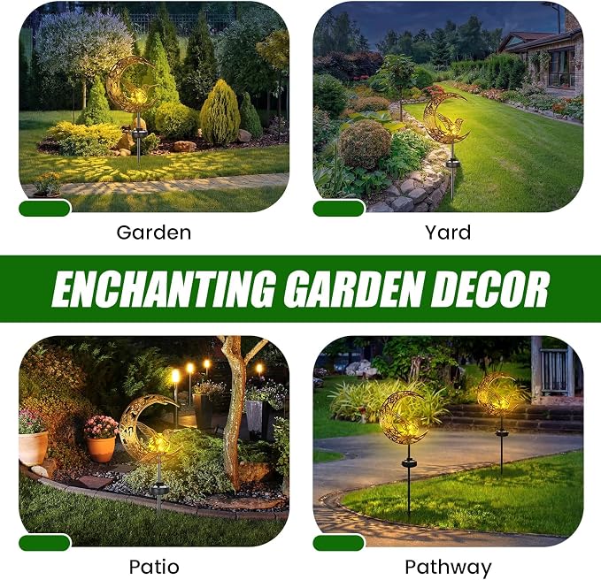VIHOSE Solar Hummingbird Outdoor Lights Waterproof Moon Garden Stake Lights - Image 5