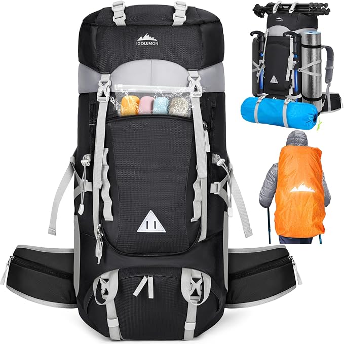 IGOLUMON 60L Hiking Backpack Waterproof Camping Backpack by IGOLUMON