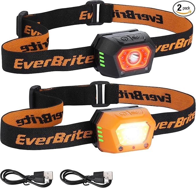 EverBrite 2-Pack Headlamp, Rechargeable LED Waterproof Headlight, USB Powered by EverBrite