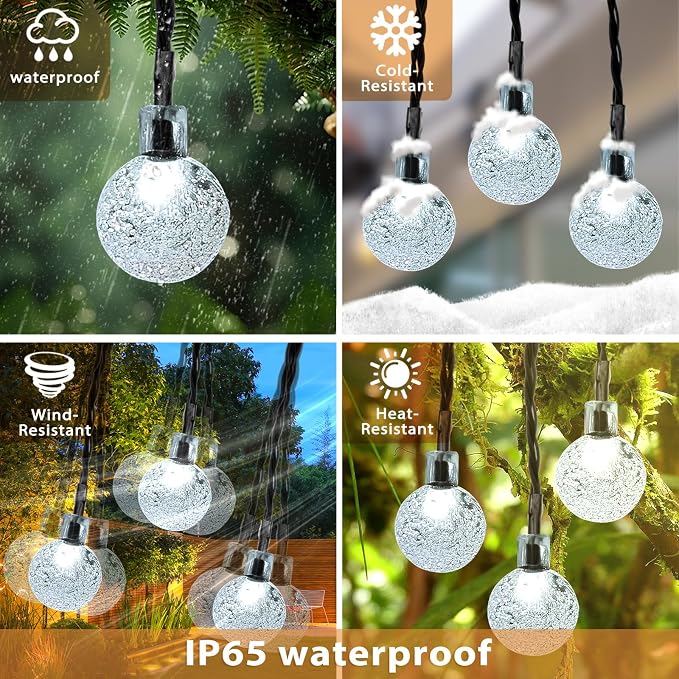 Outdoor Solar String Lights, 46FT 66LED 8Modes Crystal Solar Powered Christmas - Image 7