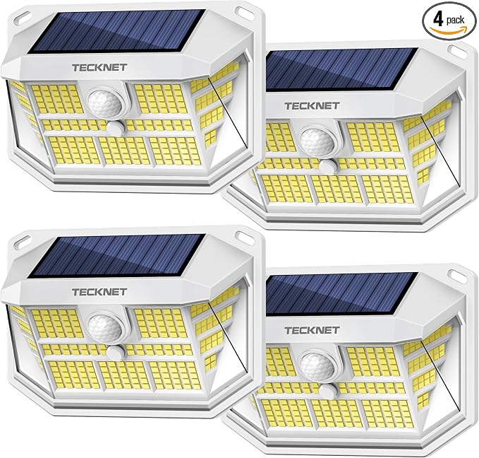 TECKNET 231 LED Solar Motion Lights Outdoor Waterproof, 4 Pack 300° Angle & 3 by Tecknet