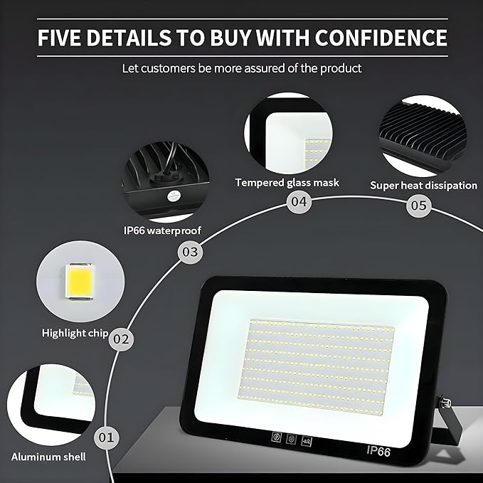 4Pack LED Flood Light Outdoor, 100W LED Work Light 11000lmwith 6FT US Plug - Image 5