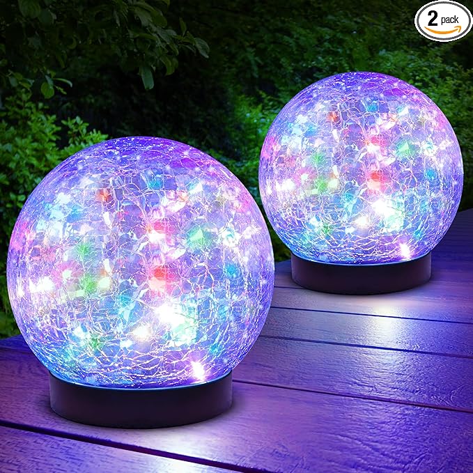 ASOMST 2-Pack Garden Solar Lights Outdoor, Colored Cracked Glass Ball Light by ASOMST