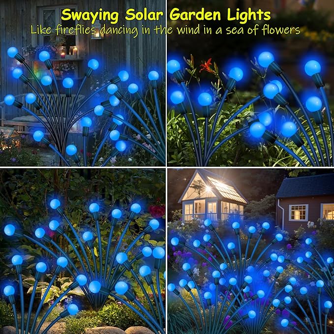 Kohlrabi Solar Garden Lights Outdoor, 6 Pack 48 LED Blue Firefly Lights - Image 4