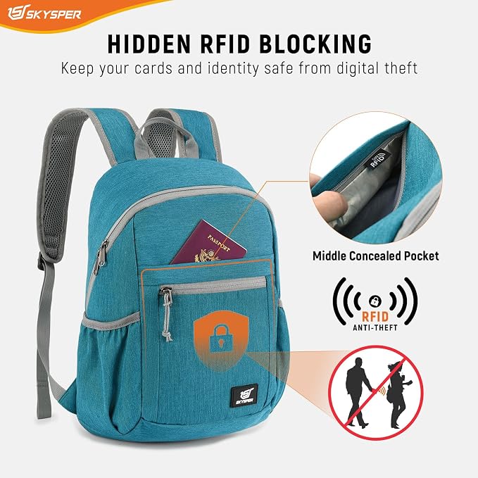 SKYSPER Anti Theft Hiking Backpack, 18L RFID Packable Travel Daypack, - Image 2