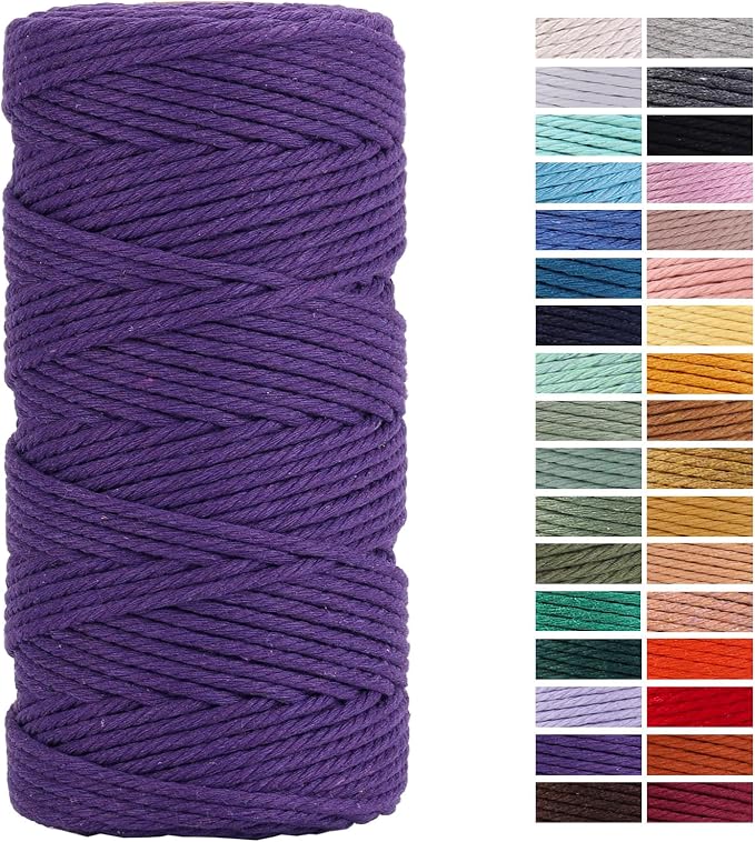 Dark Purple Macrame Cord 3mm x 109Yards, Colored Cotton Rope Craft Cord by AestheticDesignforYou