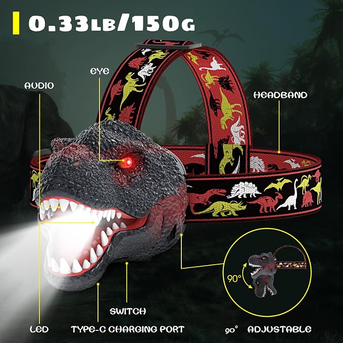 Dysaim Kids Headlamp, Dinosaur Headlamp - Image 9
