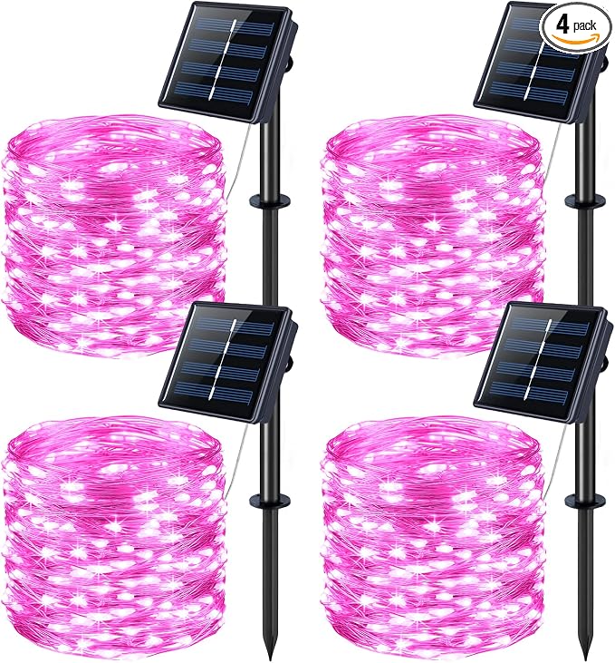 JMEXSUSS 4 Pack Pink Solar Lights, Each 33ft 100 LED Solar String Lights by JMEXSUSS