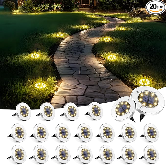 SOLPEX 20 Pack Solar Ground Lights Waterproof, Solar Powered Garden Lights by Solpex