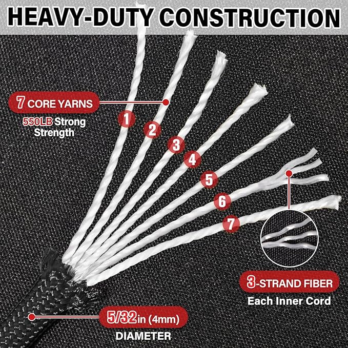 Paracord Rope 550 lb - 50ft 5/32" Parachute Cord 4MM 7-Strand para Cord - Heavy - Image 3