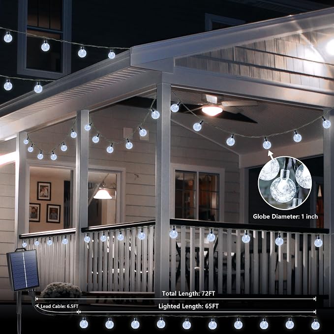 Joomer Solar String Lights Outdoor, 65FT 100LED Globe String Lights 8 Lighting - Image 3
