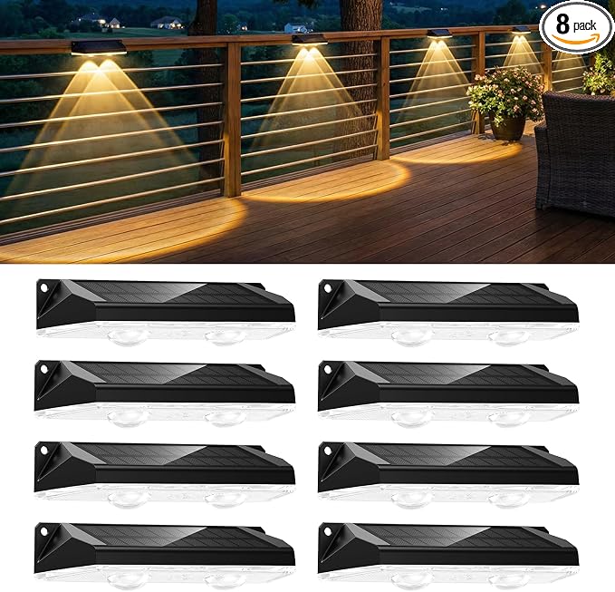 Brightown 8 Pack Solar-Fence-Lights-Outdoor, IP65 Waterproof Warm White & RGB by Brightown