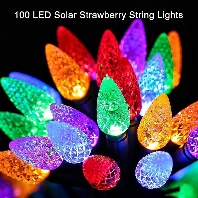 Solar String Strawberry Lights Outdoor 100 LED 40Ft Multi-Color Christmas Fairy - Image 5