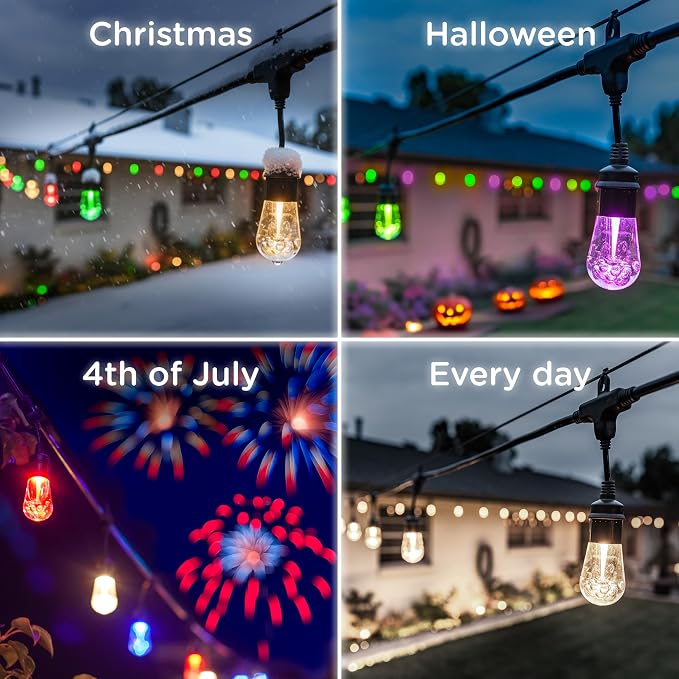 Enbrighten Vibe Vintage Outdoor String Lights Gen 2, 24 RGBWIC Acrylic Bulbs - Image 7