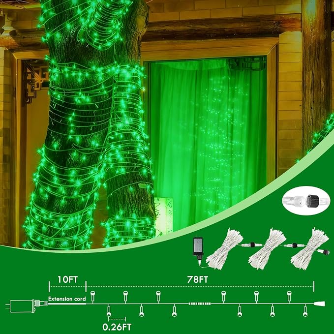 88FT 240LED Extra-Long Connectable String Lights Indoor Outdoor Clear Wire - Image 5
