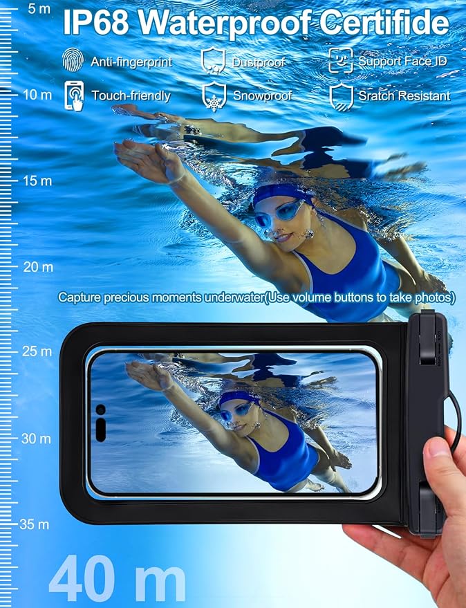 Famoby Up to 8.3" 3 Pack Black Universal Waterproof Phone Pouch, Phone - Image 4